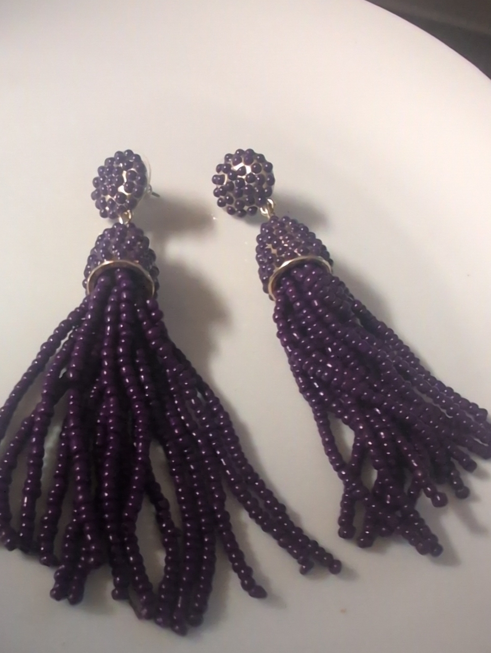 Purple Beaded Tassel Drop Earrings - Elegant Statement Jewelry